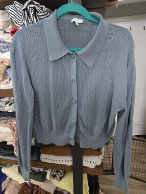 Varley Light Teal Blue Knit Button-Front Women's Sweater